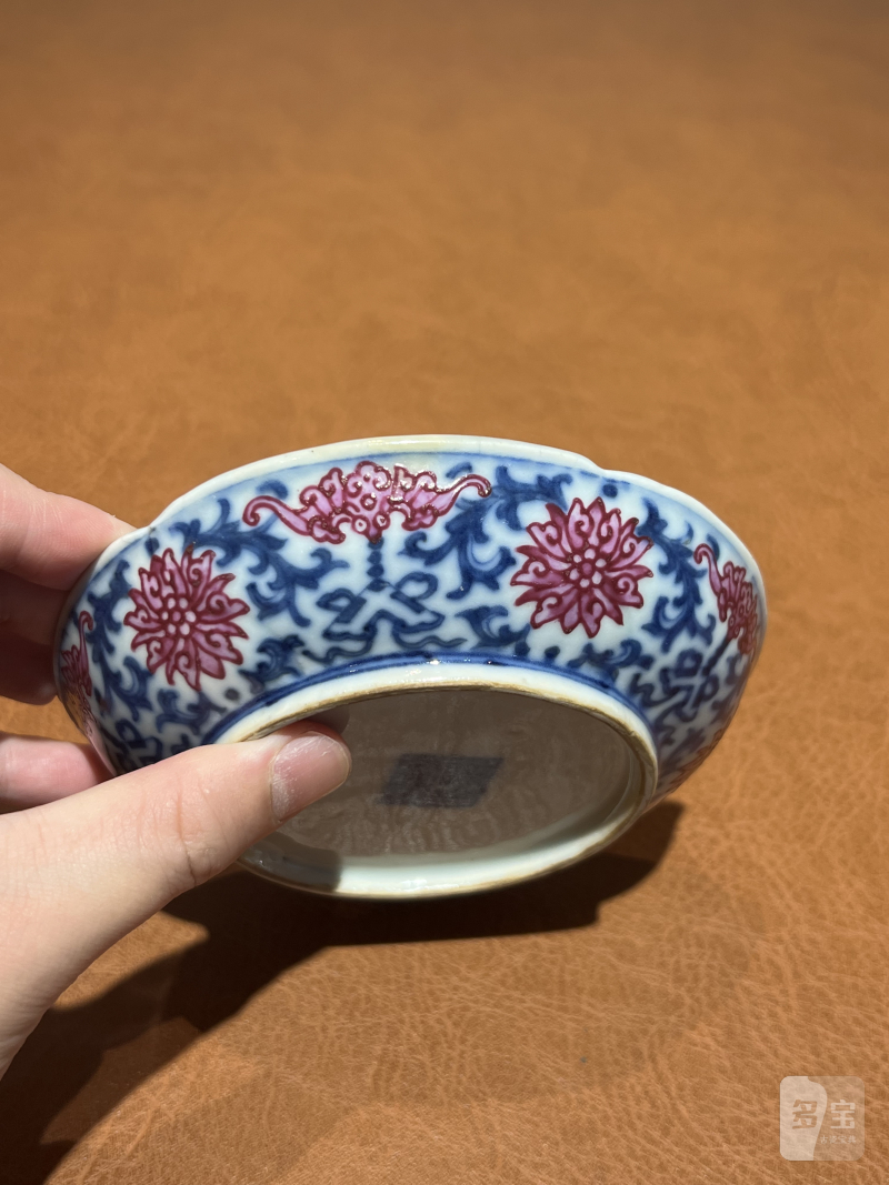 清乾隆 青花胭脂红釉格洗 - 图6